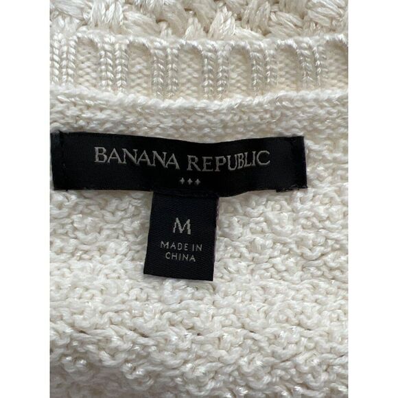 Banana Republic Women Ivory Basket Weave Long Sleeve Sweater Size M - Picture 8 of 9